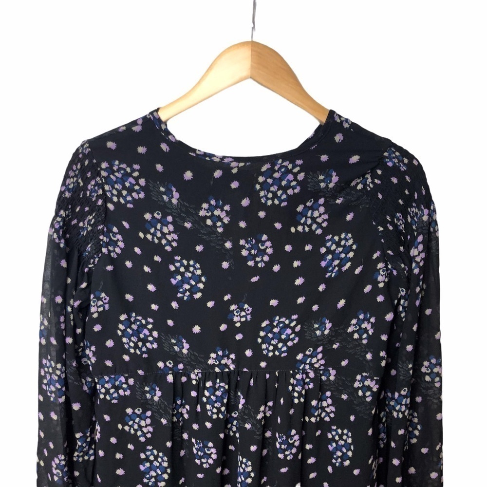 Urban Outfitters Floral Print Ruffled Dress Long Sleeve Black Size Medium - Picture 5 of 8